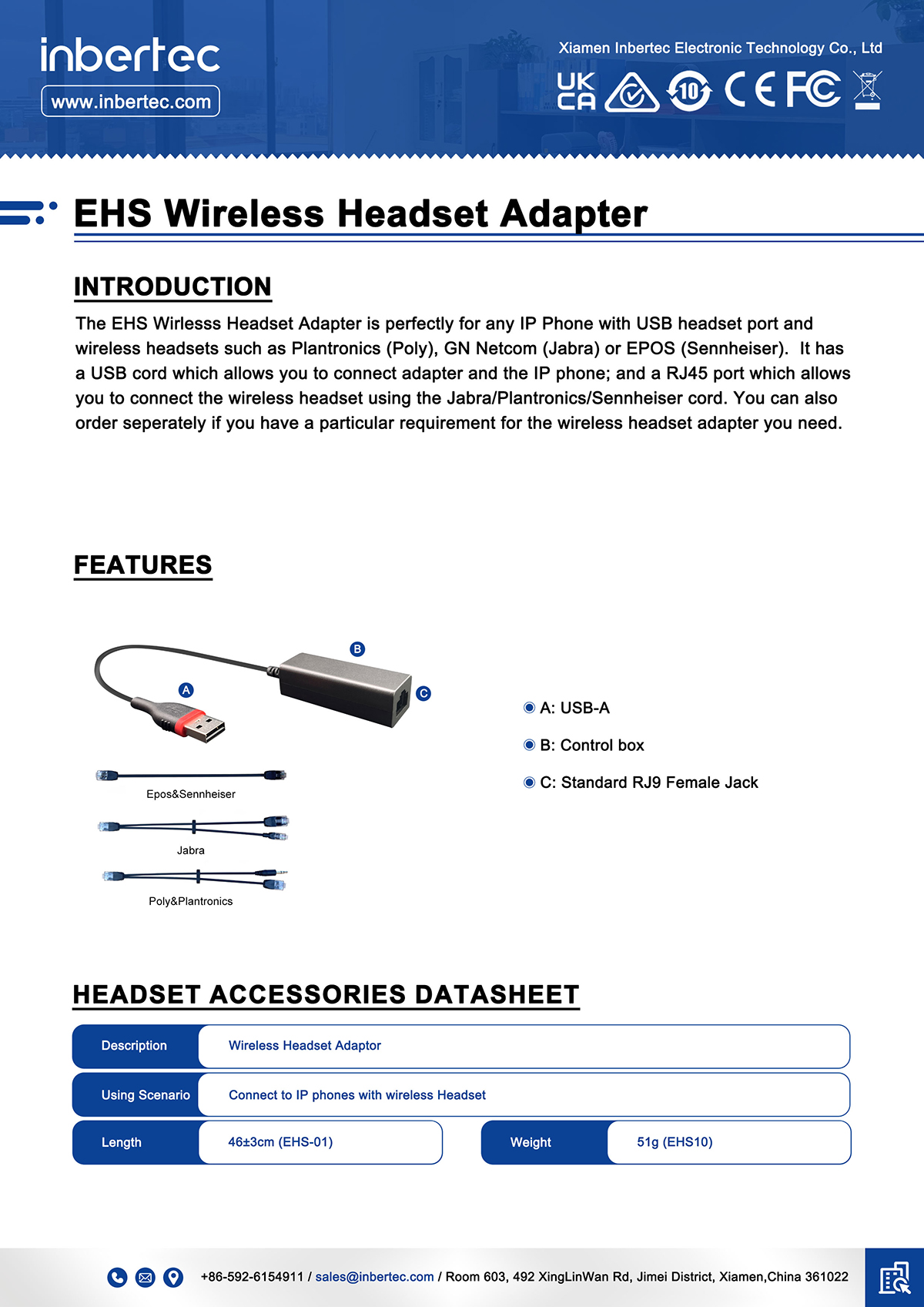 1 adaptador de auriculares inalámbricos EHS