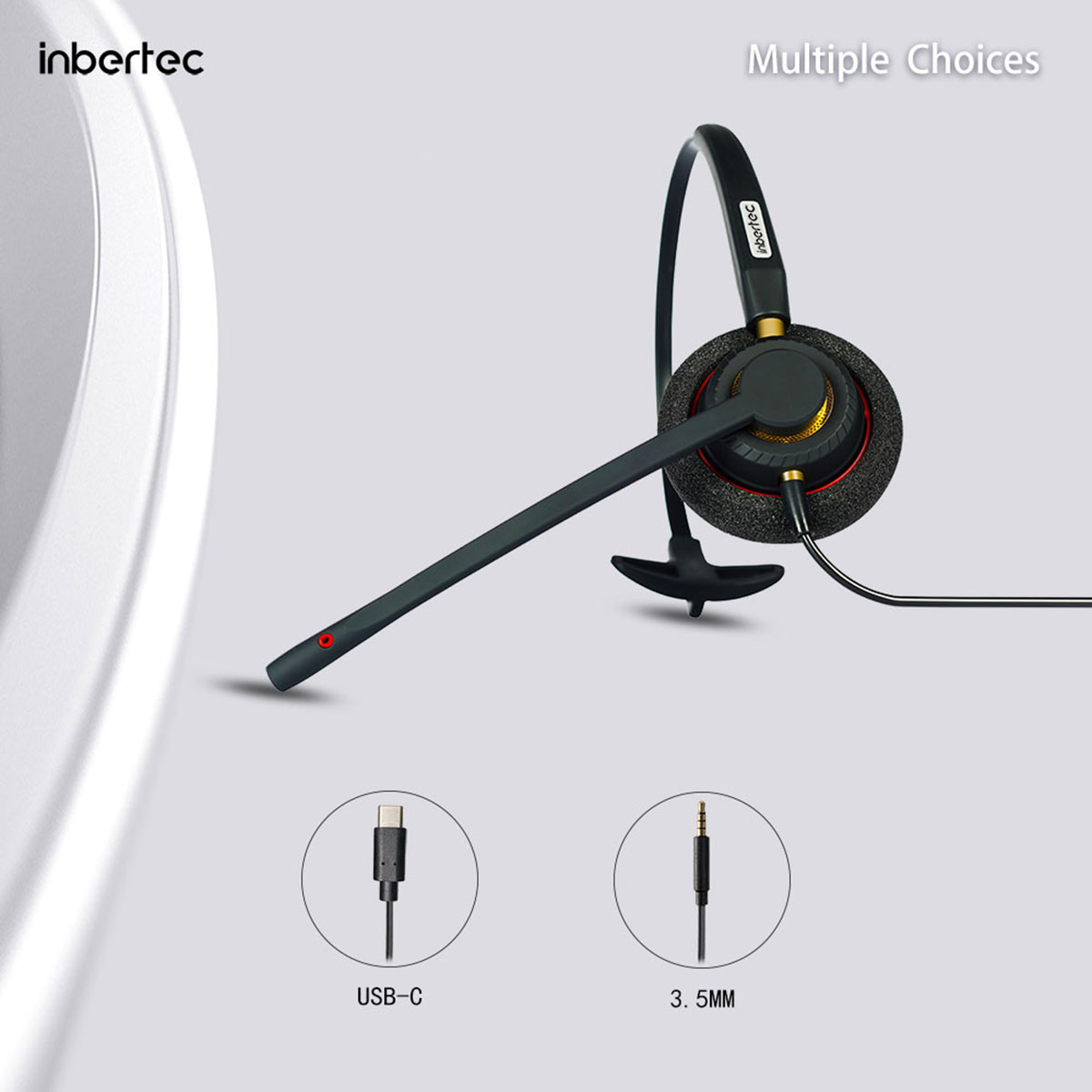 I-Mono Noise Yochwepheshe Ikhansela I-USB-C&3.5MM Headset (7)