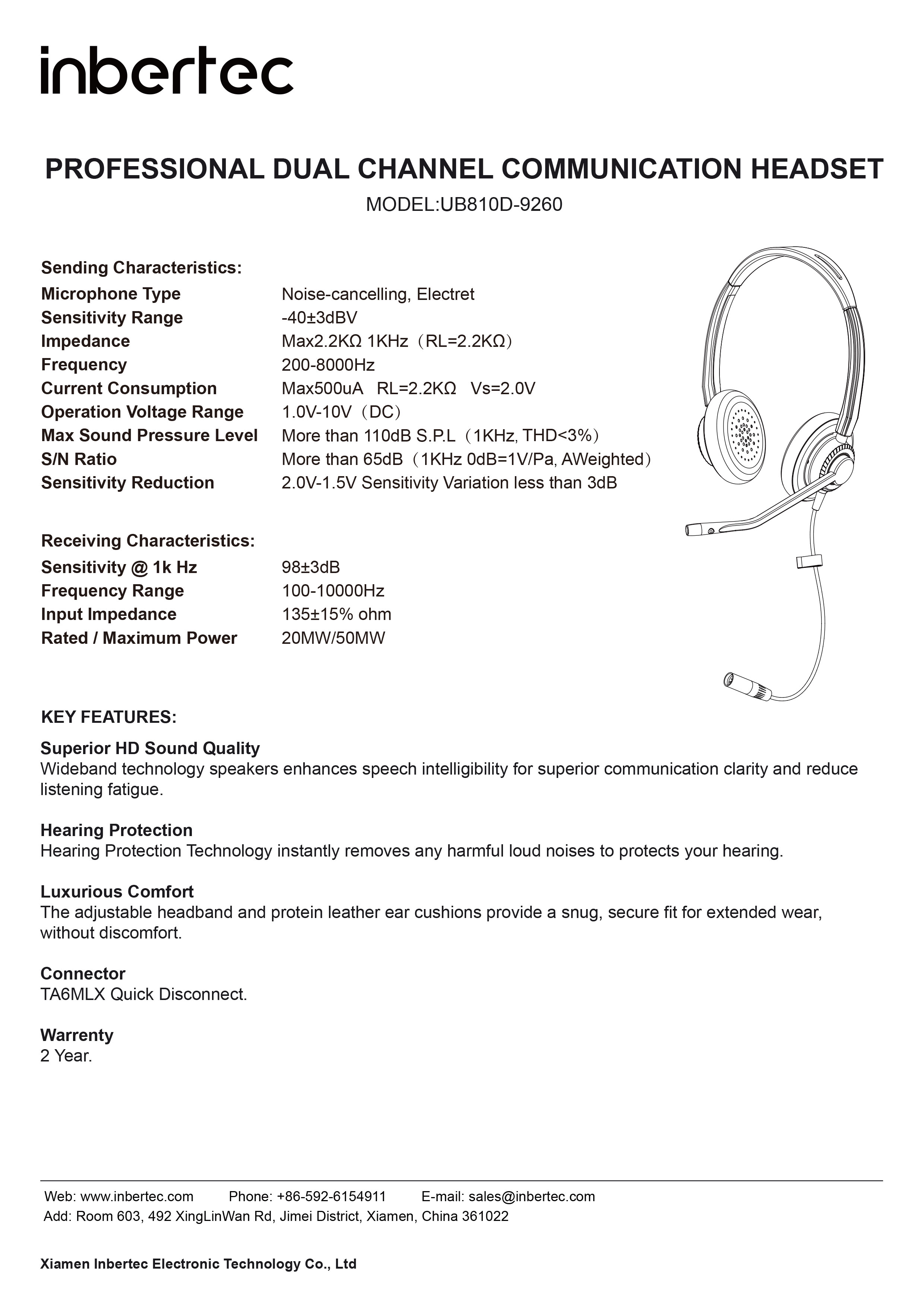 UB810D-9260+UT9260 ATC Headset and USB PTT Cable